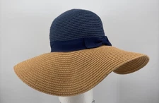 Magid Blue and Tan Floppy Paper Hat Summer Spring Beach