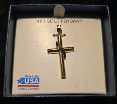 NEW 14K Gold Cross White Gold  Swirl Overlay