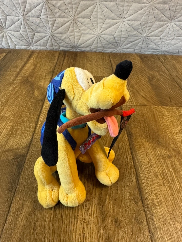 华特迪士尼世界冥王星 8 英寸毛绒填充动物 2004 玩具带帽子背包 — 第 3/4 张图片