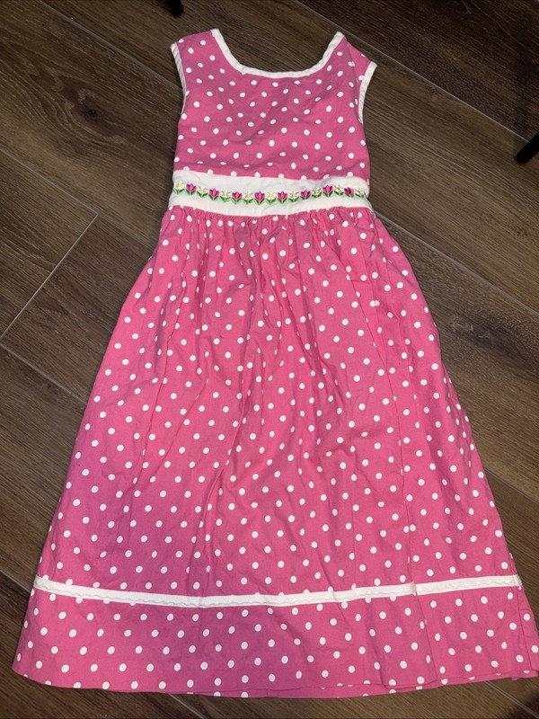 Vintage Rare Editions Pink Polka Dog Tulip Spring Easter Dress Size 6 Cotton