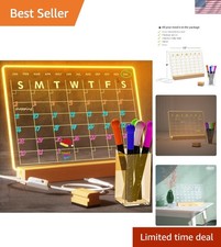 Light Up Clear Dry Erase Calendar 13 x 9 inch with 5 Markers, Acrylic Lightin...