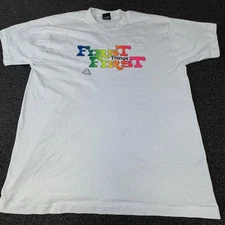 Vintage First Things First Shirt Mens XL White Graphic Made USA Screen Stars 90s
