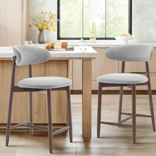 Upholstered Counter Height Bar Stools Set of 2, Kitchen Island Stools with Ba...