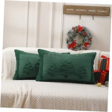 12x20 Lumbar Christmas Green Throw Pillow 20" x 12" Pack of 2 Green-tree