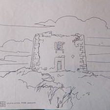 Aldo Riso. Isola di Ustica. Torre Saracena. Disegno.