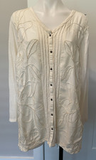 LUCKY BRAND Womens TOP Long Sleeve IVORY Mixed Media Size 1X