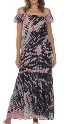 raviya off the shoulder dress Raviya Women's Black Tie Dye Off The Shoulder Swim Cover Up Maxi Dress Size M