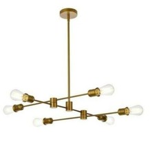 Chandelier 6 Light Fixture Brass Color Mid-Century Modern Foyer Dining Room
