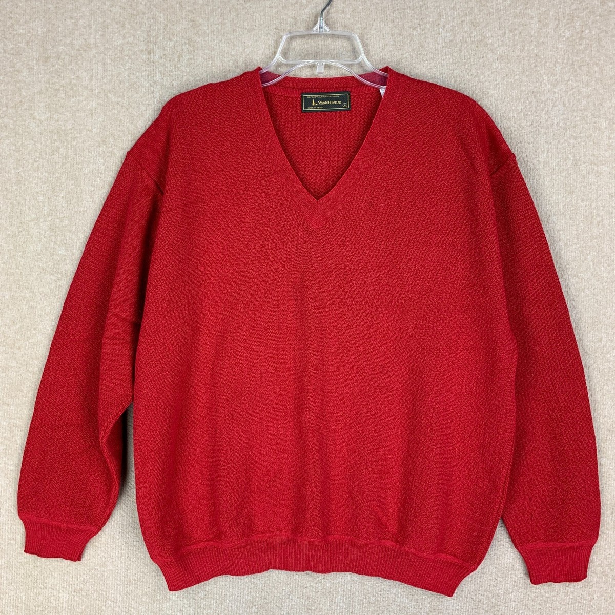 Peru Unlimited Mens Sweater L Alpaca Wool Blend Red V Neck