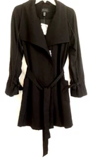 H by Halston Cascade Zip Front Coat Black Sz 12 Knee Length A351191 Women SR14