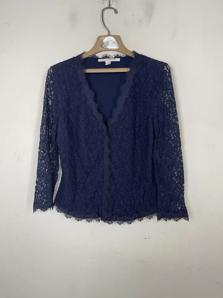 Cárdigan femenino Diane Von Furstenberg de encaje 14 azul marino de encaje Bria Foto 2 de 4