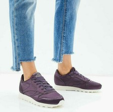 Womens Reebok Classic Leather Satin Purple Shoes Lifestyle Sneaker CM9799 NEW