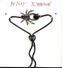 BETSEY JOHNSON RED CRYSTALS,HEART BLACK WIDOW SPIDER GUN METAL GRAY BRACELET+BOX