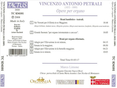 MARCO LIMONE VINCENZO ANTONIO PETRALI: OPERE PER ORGANO NEW CD
