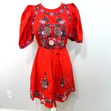 Free People Evangeline Women's Embroidered Floral Puff Sleeve Mini Dress Size M