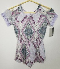 NEW Art Class Girls Romper Size XS 4/5 Paisley Cold Shoulder Floral Stretch