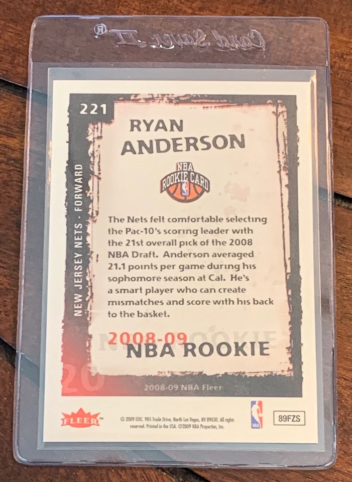 Tarjeta de baloncesto de novato Fleer #221 Ryan Anderson New Jersey Nets RC 2008-09 🏀 Foto 2 de 2