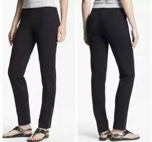 Eileen Fisher Black Skinny-Leg ANKLE-ZIP Pants Stretchy Ponte Knit Leggings  PP