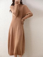 Wool Cashmere Long Dress Womens Turtleneck Fall Winter Sweaters High Neck Office
