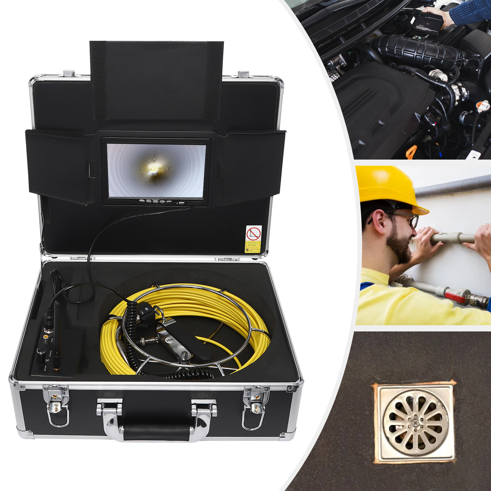 IP68 Waterproof Sewer Camera Industrial Pipeline Borescope Cable Length 30m UK