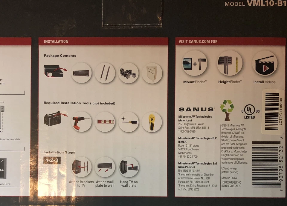 Montaje en pared para TV Sanus bajo perfil 26”-47” modelo súper delgado VML10-B1 Foto 4 de 4