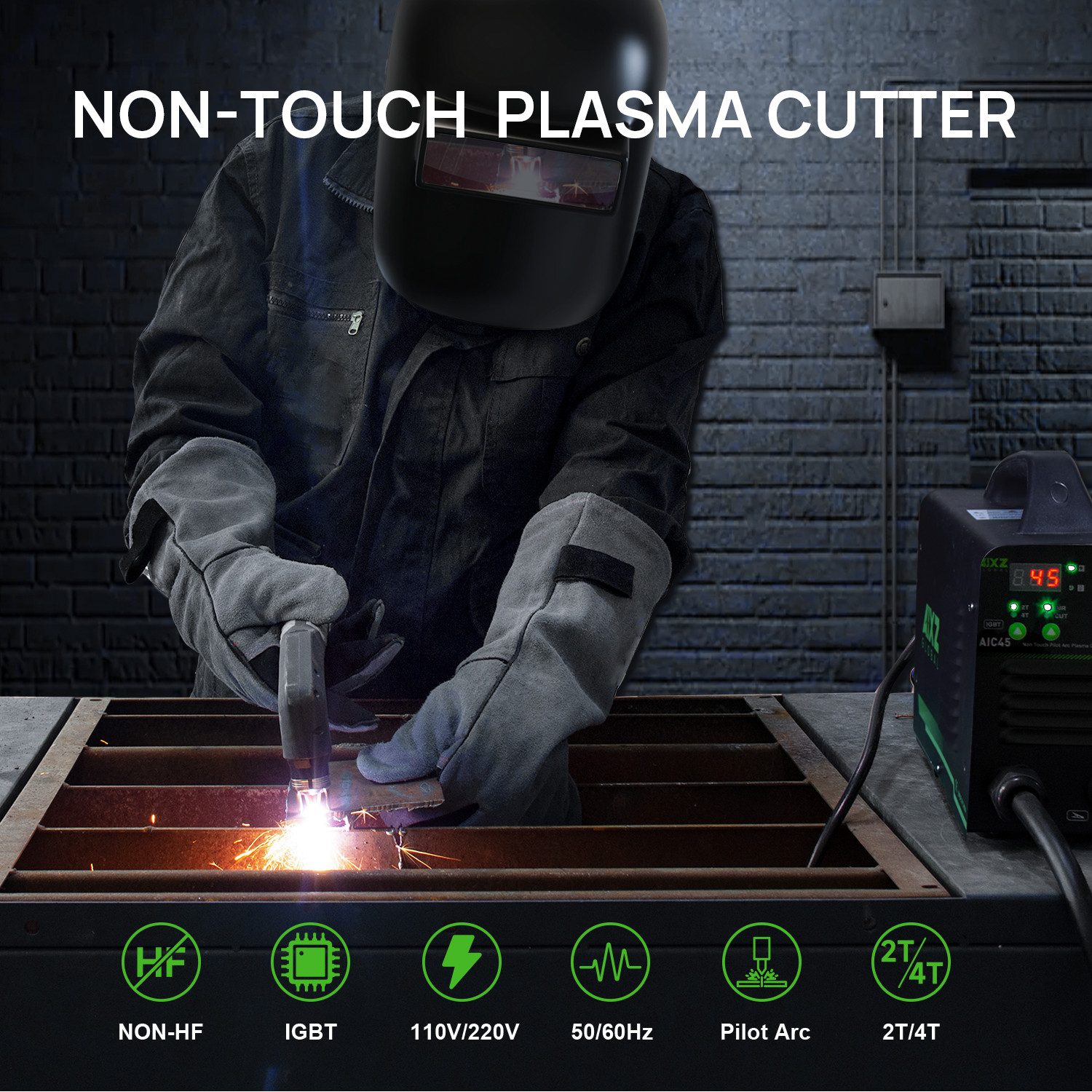 AIXZ 45 Amp Non-HF Plasma Cutter , Non-Touch Pilot Arc Cutting Machine 110/220V