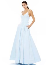 Mac Duggal A Line V Neck Crepe Evening Ballgown Formal Dress 2 XS Powder Tulle