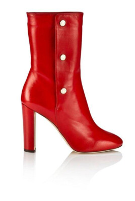 $1950 Designer JIMMY CHOO Women Red Napa 85 Dayno Mid Calf Ankle Boots 35