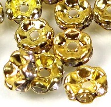 20 A Grade Golden Rhinestone Rondelle Beads Waves Edge 8mm