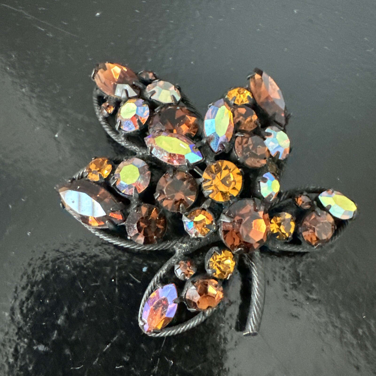 LARGE REGENCY SIGNED LEAF BROOCH  RHINESTONES - image 1