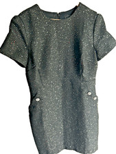 Ann Taylor Black Shimmer Tweed Faux Pocket Dress 12 Fully Lined New MSRP$149