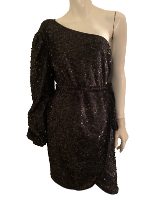 Shein Curve sequins short dress women size XL color black one shoulder belt  incl | eBay