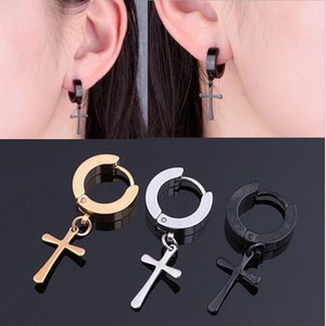 earrings cross dangle hoop stainless steel huggie stud gothic ear gift