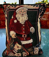 Vintage Needlepoint Tapestry Christmas Santa Claus With Gift Sack Pillow 16 X 12