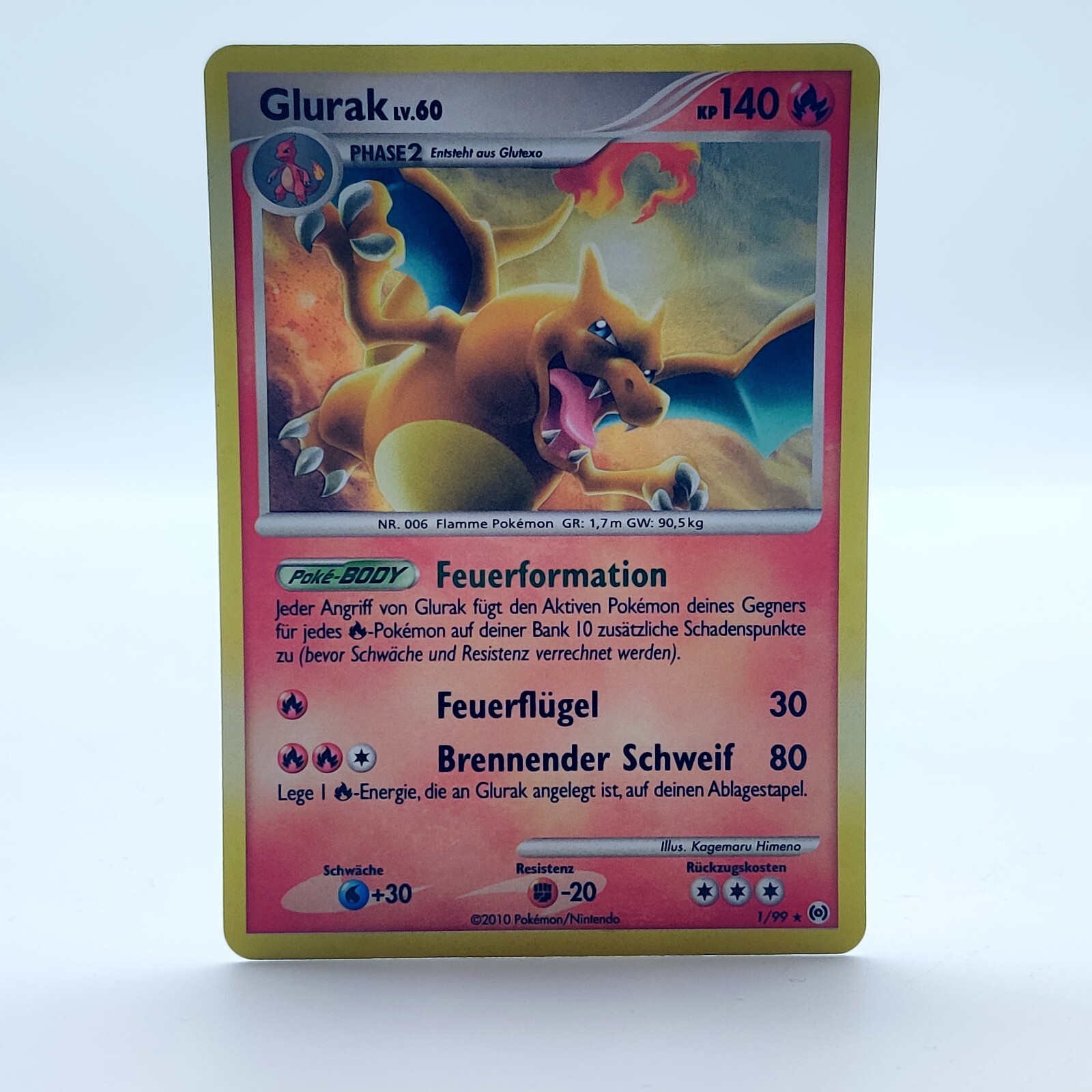Pokemon TCG Card - Glurak Lv.60 - 1/99 - Holo - Arceus - German - 2010