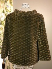 Women's Fjall Pullover Mock Turtleneck Green Plush Faux Fur M Leather Trim WOW