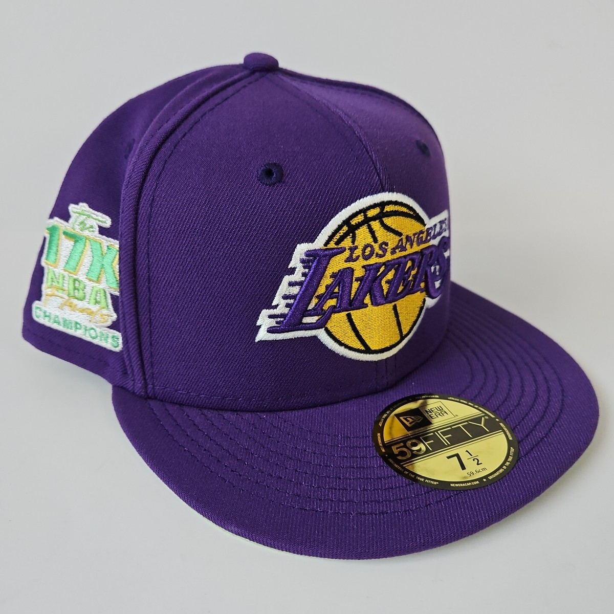 【希少】NBA Lakers ローブ New Era Los Angeles Lakers Hat 7 1/2 Green Bottom 59Fifty 17x NBA