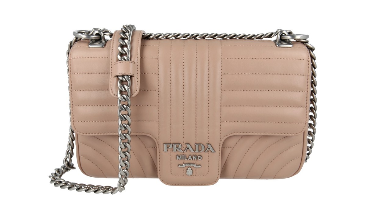 PRADA DIAGRAMME SHOULDER BAG HANDBAG 1BD108 BEIGE LEATHER