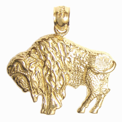 Neu 14k Gelbgold Bison Büffel Anhänger