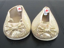 Build A Bear Workshop Gold Glitter Slip On Shoes With Bow