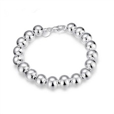 8" Womens 925 Sterling Silver 10mm Hollow Beads Ball Link Chain Bracelet BR293