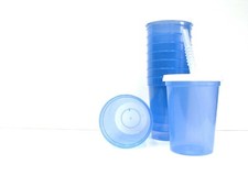 12 - Small Blue Translucent Drinking Glasses/Cups Lids Straws Made in USA*