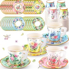 Floral Paper Tea Cups 160 Pcs Disposable Party Set for Bridal Baby Showers