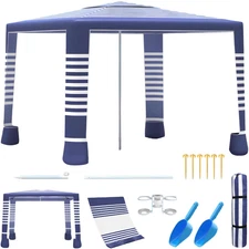 Beach Tent,8'×8' Large Beach Canopy for 4-6 People,Easy Setup Beach Sun Shelter