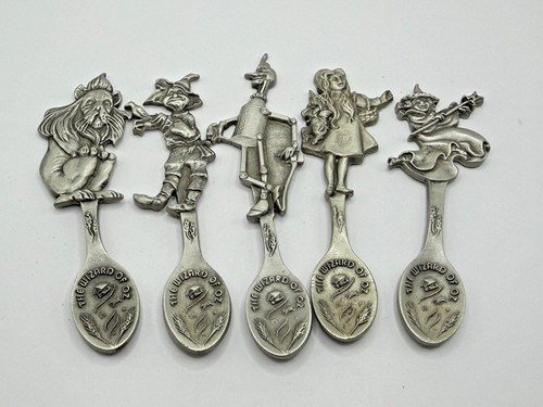 RARE "WICKED" WIZARD OF OZ VINTAGE 5PC COLLECTOR SET SPOONS. PEWTER