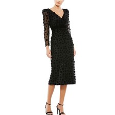 Mac Duggal Black Embellished V Neck Illusion Long Sleeve Column Midi 14 