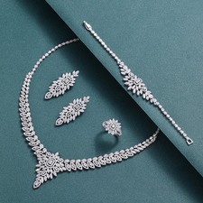 Cubic Zirconia Necklace Earrings Bracelet Ring Bridal Wedding Jewelry Set Gifts