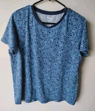 LANDS END Relaxed Fit Blue Short Sleeve Shirt Large