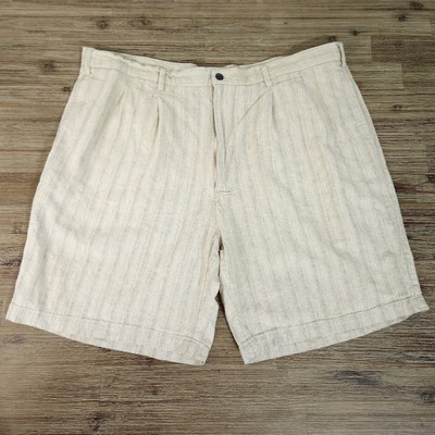 Vintage Bugle Boy Beige Linen Cotton Mens Shorts Size 40 Beige 9'' Inseam Baggy 