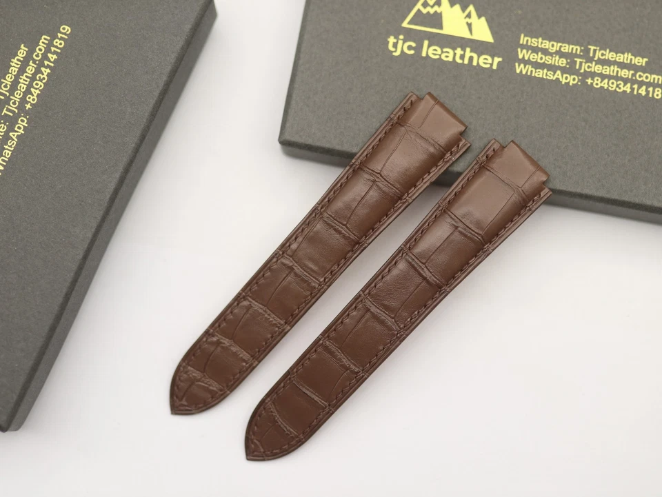 Correa de reloj de cocodrilo genuina hecha a mano para Cartier Ballon Bleu Foto 2 de 4